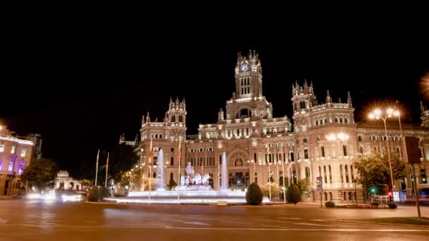 Night Timelapse Car Bus Traffic Plaza Cibeles Puerta Alcala Town — Stock Video