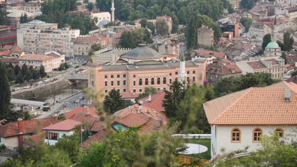 Metraje Del Ayuntamiento Sarajevo Biblioteca Nacional — Vídeos de Stock