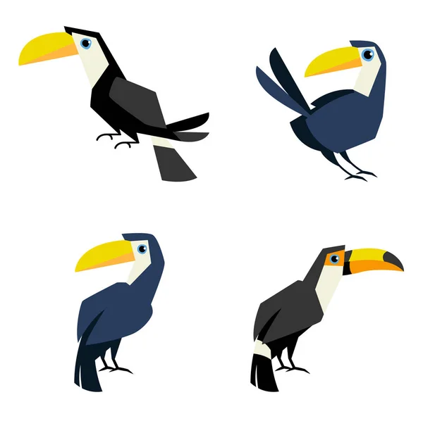 Tukan Flachen Stil Vektor Isoliert Auf Weißem Hintergrund Tropische Vogelsymbole — Stockvektor