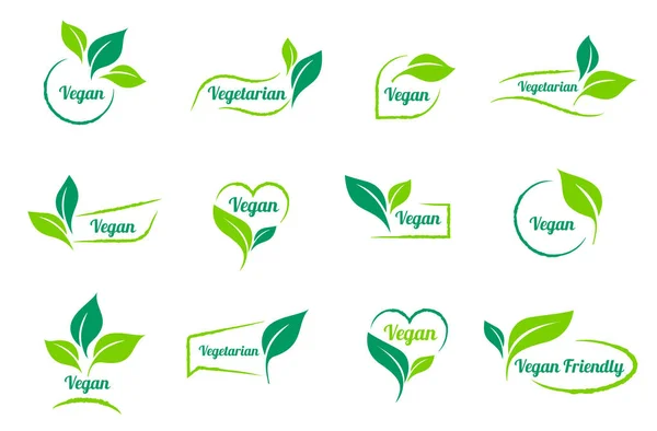 Bio Ekoloji Vektör Vegan Etiket Simgeleri Şablonları Ayarlayın Gıda Pazarı — Stok Vektör