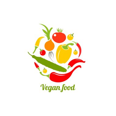 Sebze simgesi. Logo tasarım vektör şablonu. Vegan gıda simgesi. Daire şekli Beyaz üzerinde izole.