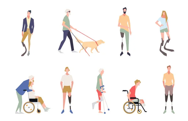 People Disabilities Style Vector Illustrations Invalid People Blind Man Broken — Stock Vector