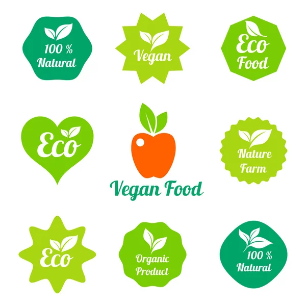 Organic Food Farm Fresh Natural Product Stickers Badges Collection Food — Stock Vector