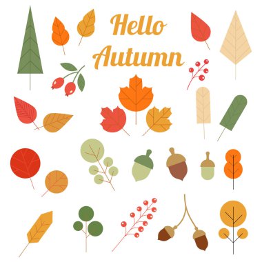 Sonbahar beyaz arka plan üzerinde izole düz bir tarzda bırakır. Botanik yeşil, kırmızı, mavi.