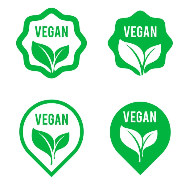 Vegan Green Logo Stickers Set Vegan Product Shop Tags Vegetarian — Stock Vector