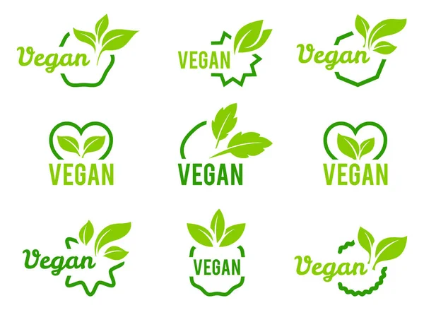 Icono vegano. Conjunto de insignias, emblemas y sellos vector . — Vector de stock