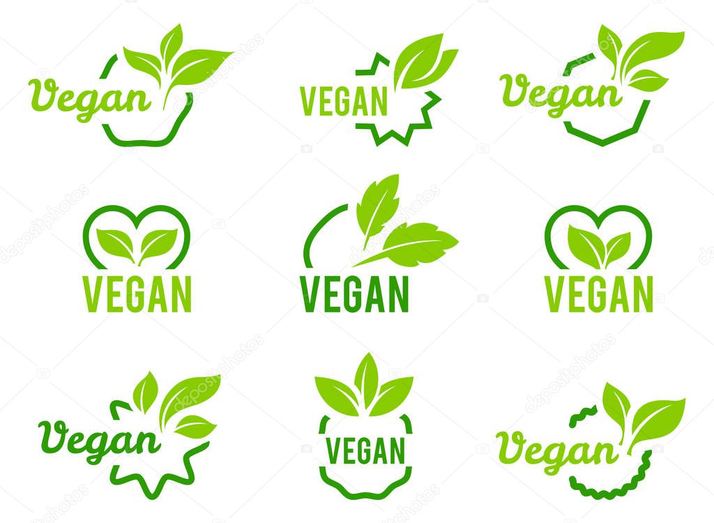 Vegan icon. Set of badges, emblems and stamps vector.