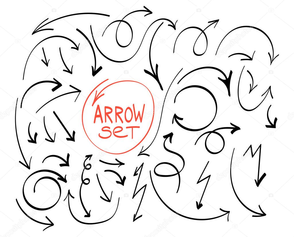 Arrows circles and abstract doodle writing design vector set.