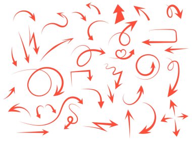 İzole edilmiş vektör el çizimi oklar beyaz arkaplan üzerine ayarlandı.