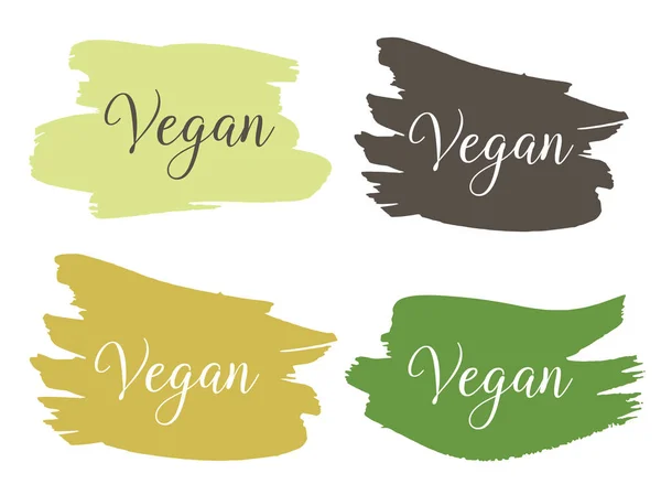 Vegano Bio, Ecología, Orgánica logotipo e icono, etiqueta, etiqueta. Insignias de alimentos veganos, crudos y saludables, etiquetas establecidas para cafeterías, restaurantes, envases de productos . — Vector de stock