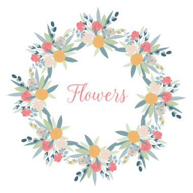 Vektör daire çerçeve çiçekler beyaz arka plan üzerinde. Nazik çiçek tasarımı. Düğün için tasarım elemanı olarak kullanılabilir , tebrik kartı, paket.