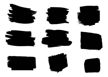 Elle çizilmiş fırçalar ve tasarım öğeleri kümesi. siyah boya, mürekkep sanatsal yaratıcı şekiller. Siyah mürekkep sıçramaları.
