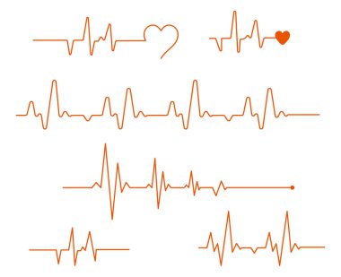 Darbe hattı vektörü. Tıp Modern düz Cardiogram Hearts Simgeler Vektör. Pürüzsüz kalın ve ince çizgiler, şablon seti. Kalp nabzı. Kırmızı ve beyaz renkler.