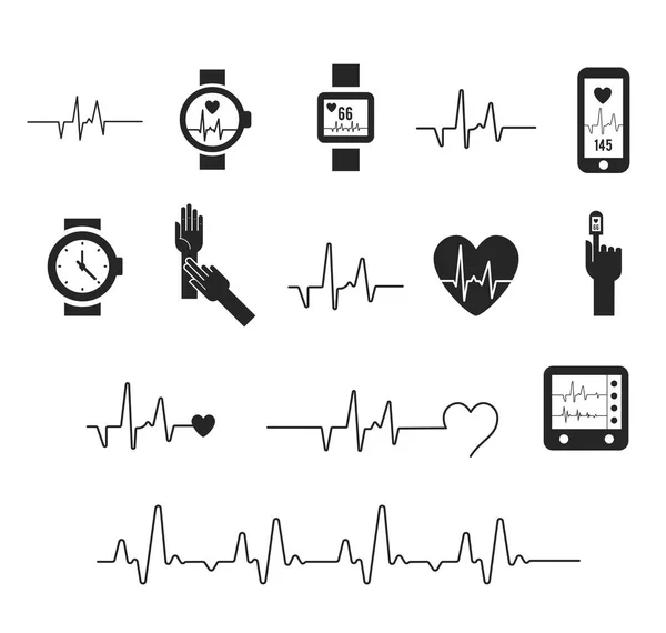 Elektrokardiogram, EKG lub EKG-medyczne ikony wektorowe. Ikony linii fitness i siłowni. Kardiogram na białym tle. Ikona pulsoksymetru. ikona serca ze znakiem bicia serca. Ilustracja wektorowa. Znak serca — Wektor stockowy