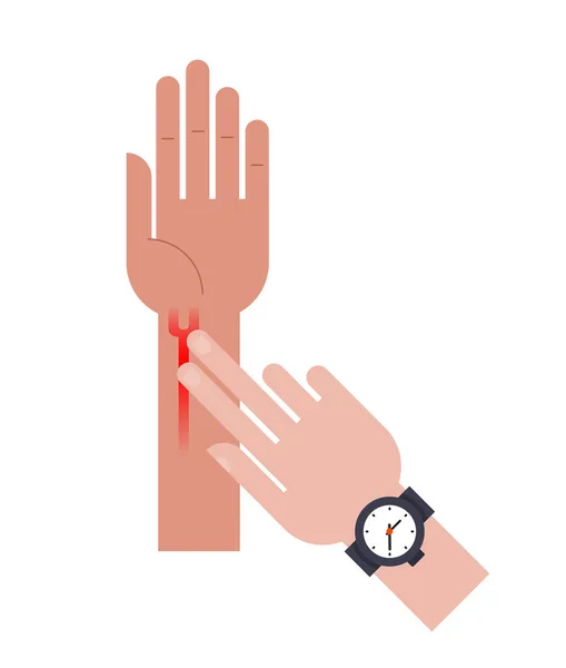 Mesure du pouls par un médecin. Doigt sur la veine de main . — Image vectorielle
