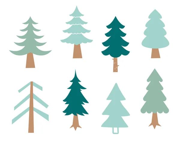 Sbírka vánočních stromků, moderní plochý design. Borovicový strom, nastavené zelené ikony parku. Silueta na bílém pozadí. — Stockový vektor