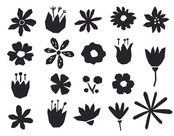 Silhouettes de fleurs dans un style géométrique. Objets noirs isolés sur fond blanc . — Image vectorielle