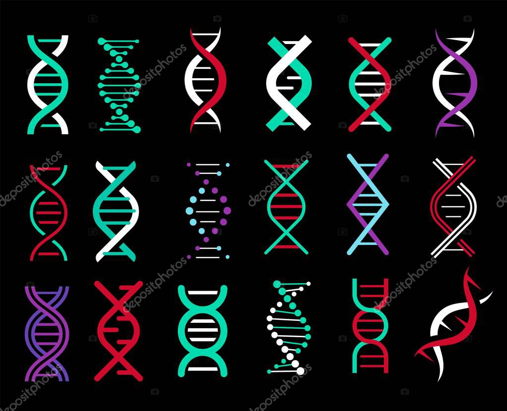 DNA, genetic sign, elements. Pictogram of DNA Symbol Isolated. Modern simple microbiological icons.