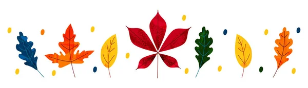 Φύλλα φθινοπώρου Διαφημιστικό πανό με φθινοπωρινά φύλλα. Απλό στυλ καρτούν, διανυσματική απεικόνιση. Φύση σύμβολο διανυσματική συλλογή απομονώνονται σε λευκό φόντο. Κίτρινα φύλλα κήπου φθινόπωρο, κόκκινη πτώση. — Διανυσματικό Αρχείο