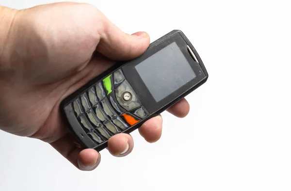 Old Shabby Phone Hand White Background Isolate — Stock Photo, Image