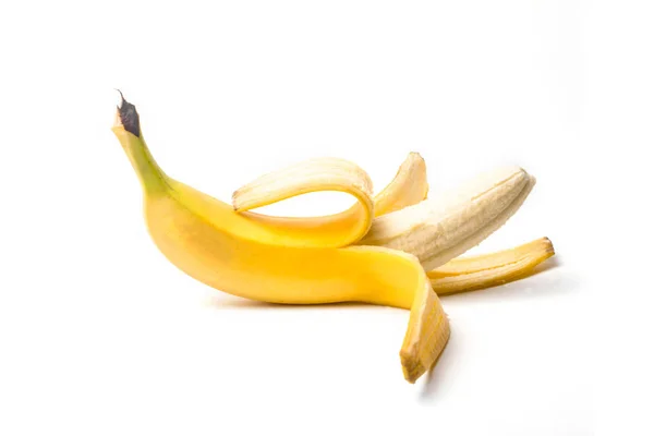 Ripe Yellow Banana Half Peeled White Background Isolate — Stock Photo, Image