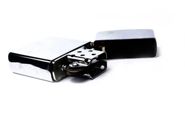 Zippo Chrome Gas Lighter Isolate White Background Stock Photo