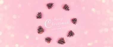 Banner, Mutlu Noeller kompozisyonu, pastel pembe arka plan