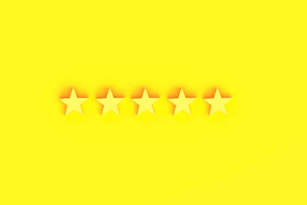 Five star service rating concept on yellow background, 3D rendering. — Stock Photo, Image