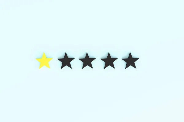 Valutazione del servizio concetto di cinque stelle su sfondo blu, rendering 3D. — Foto Stock