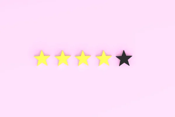 ピンクの背景に5つ星のコンセプトを評価サービス, 3Dレンダリング. — ストック写真