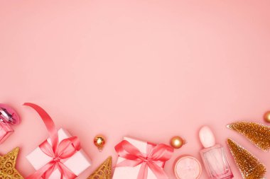 konsept, noel düzeni 2021 pembe zemin, düz zemin, kopyalama alanı