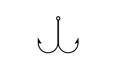 Balık oltası simgesi, siluet, beyaz arkaplanda logo