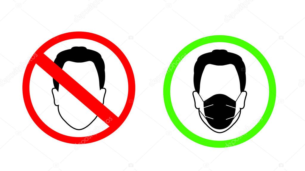 Covid-19 sign with Male wearing medical face mask