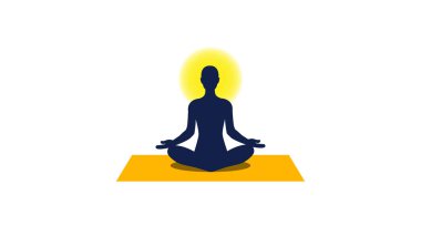 meditating in nature and leaves. Concept illustration for yoga, meditation, relax, recreation, healthy lifestyle