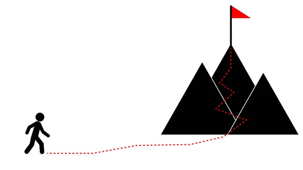 Businessman running to the success flag on top of the mountain, symbol of the startup