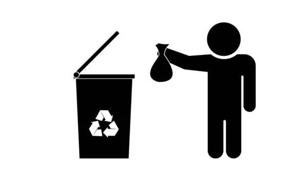 Recycle Icon Man Throwing Trash Dust Bin — Stock Photo, Image