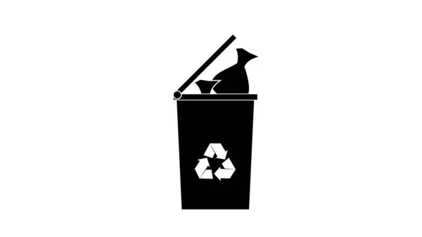 リサイクルアイコンゴミをゴミ箱に投げ込む男 — ストック写真