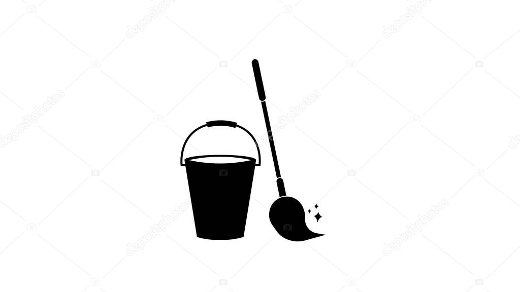 Cleaning service simple icon. bucket and mop symbol. Housekeeping equipment sign