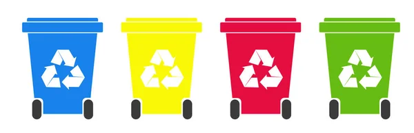垃圾桶塑料 四个色彩斑斓的回收箱 白色背景隔离 — 图库照片