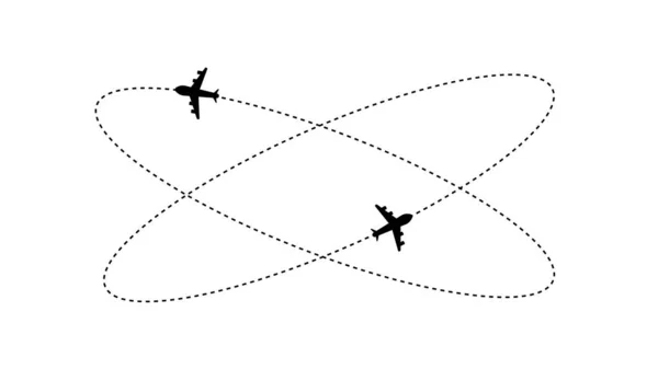 始点と破線のルートを持つ平面パス 空の8枚 — ストック写真