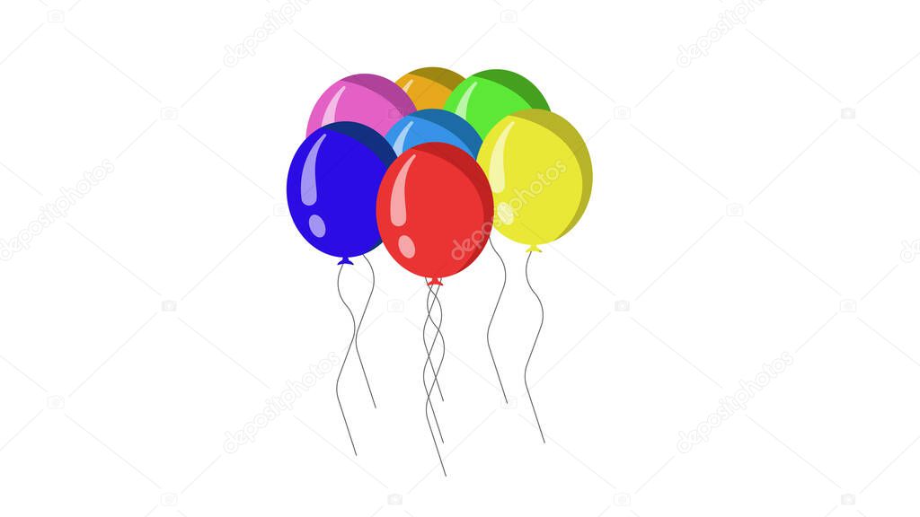 Bunch of balloons in cartoon flat style isolated 
