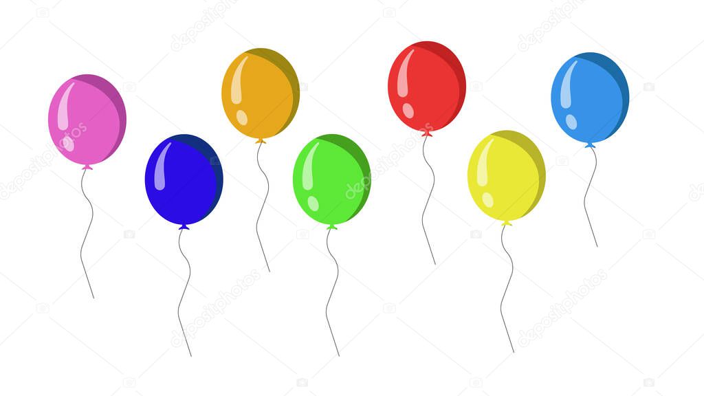 Bunch of balloons in cartoon flat style isolated 