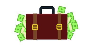 Çanta. Yığınla parası olan para çantası simgesi.