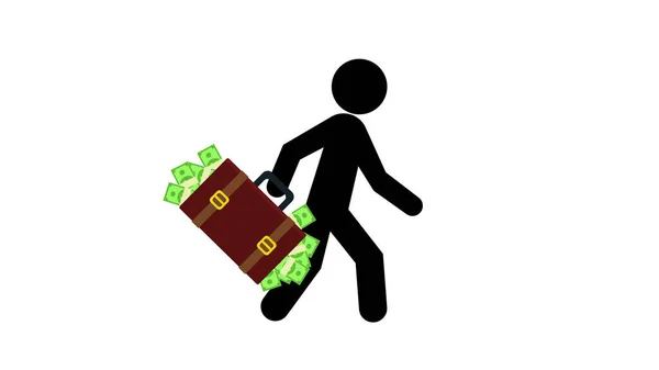 ビジネスマンが歩く 現金のお金でいっぱいの大きな重い袋を運ぶ — ストック写真