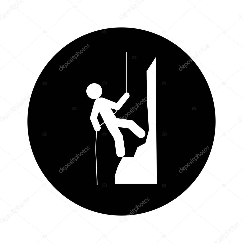 Climber silhouette illustration. Young man abseiling down silhouette