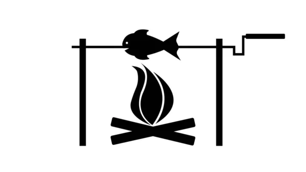 Bir Sopayla Bağlanmış Yanan Bir Balığın Simgesi — Stok fotoğraf