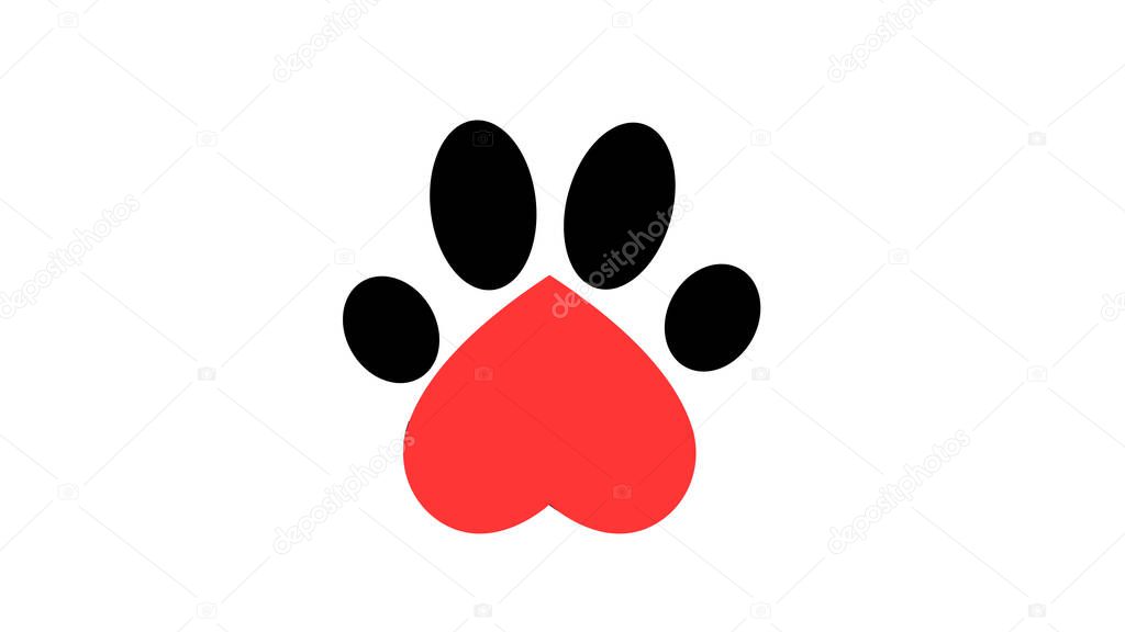 I love dog, cat concept. Heart, paw print and bone. Pet care sign