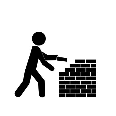 İşçi adam tuğla duvar sembolü inşa etti,