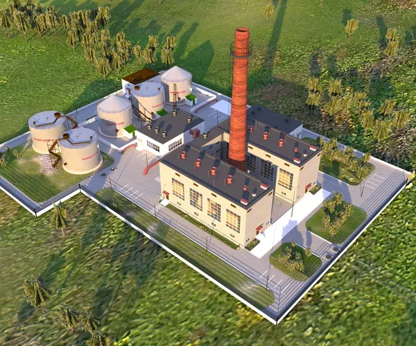 Exterior scene with a heating plant. 3D-rendering.