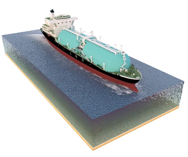 LNG tanker reefer type with slice of water. Isolate. 3D-rendering.